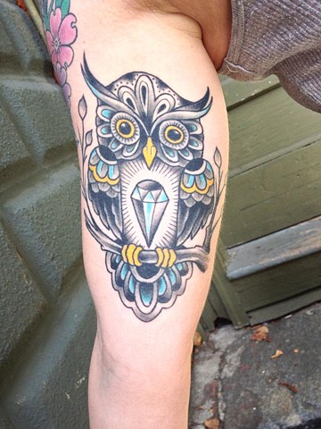 textile owl tattoo