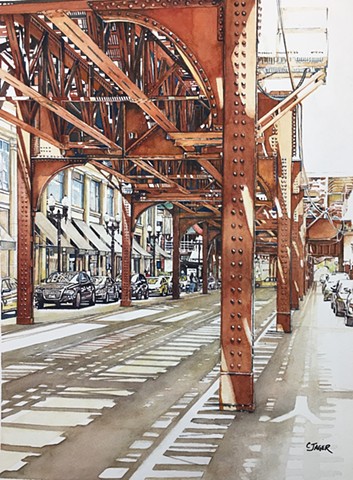 Watercolour by Conny Jager Chicago L train, painting, award winning painting