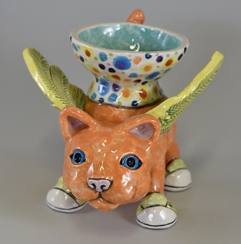 Winged Kitty with Bowl 