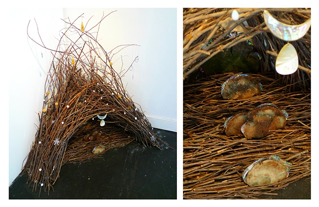 Installation based on the bower of a Satin Bowerbird by environmental artist Jenny Kendler