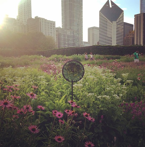 The Tell it to the Birds microphone set up temporarily in Millennium Park's Lurie Garden