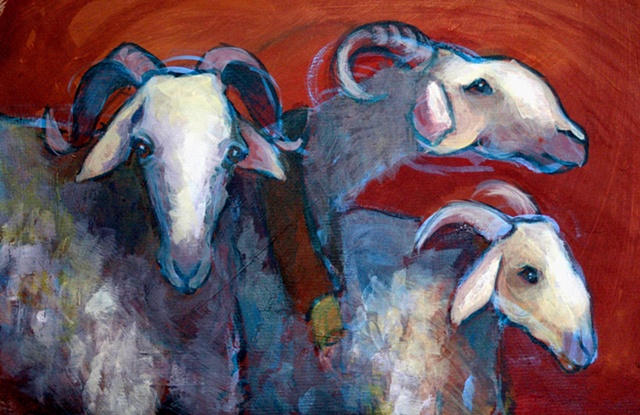 Acrylic painting of 3 dairy sheep