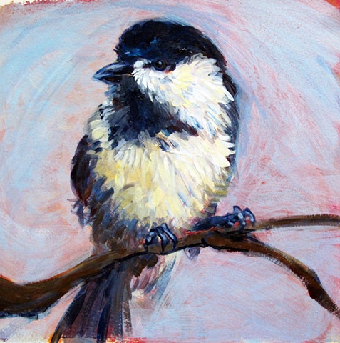 Acrylic painting of a Chickadee