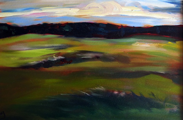 oil painting of field in quebec