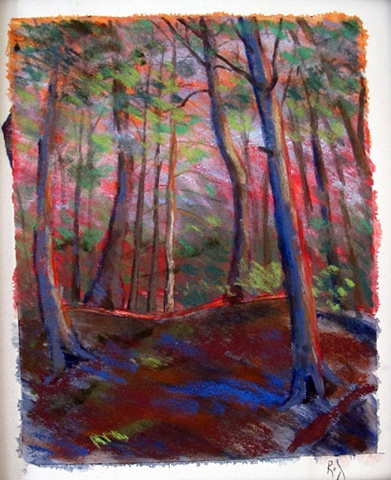 pastel painting of the forest at Lac Jeannie