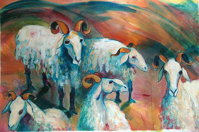 Acryllic painting of  dairy sheep