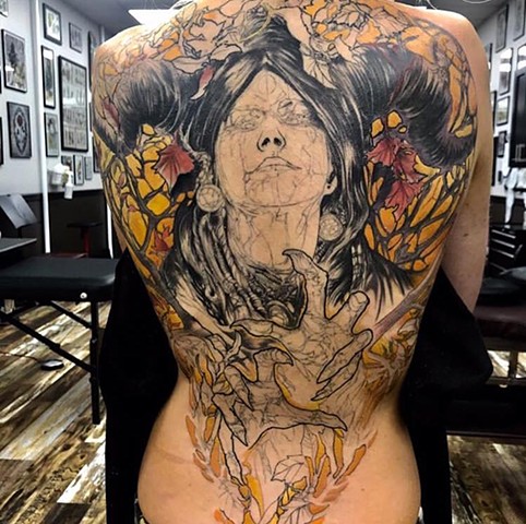 color back piece witch tattoo illustrative detailed custom full colour Tattoo