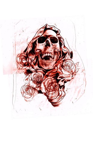 skull and flowers sketch