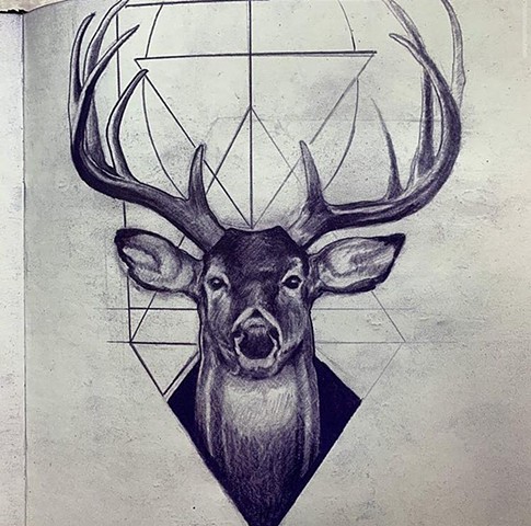 realistic semi realistic realism artwork tattoo drawing animals deer buck fawn antlers