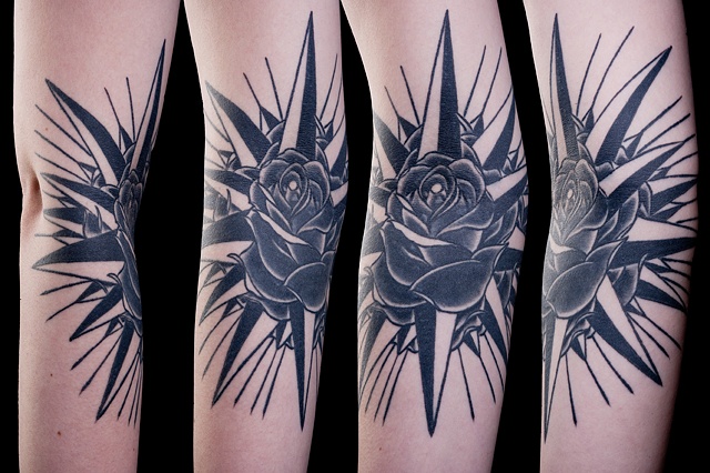 compass rose black and grey tattoo