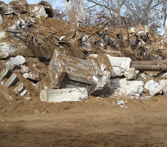 Rubble on the east end of the bridge.  The workers started on the ends working toward the middle.