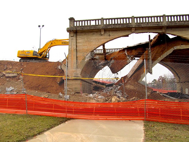 West end of bridge being demolished.