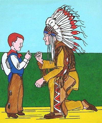 Possibilities Are Endless by John Zoller, Painting by John Zoller, Mirror Painting, Painting of a Mirror, Painting Drawing Seriens by John Zoller, Color & Learn Series by John Zoller,  Coloring book art, Boy, Indian, Sign Language,  Cowboy and Indian pain