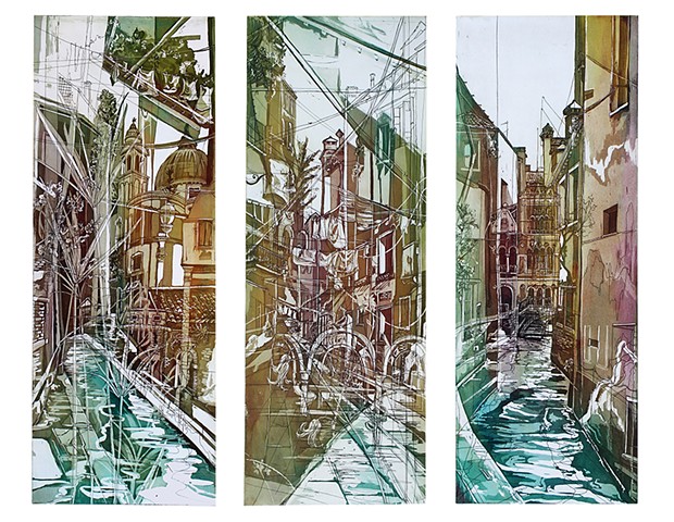 Aquatint Etching, Intaglio, Printmaking, Venice, triptych