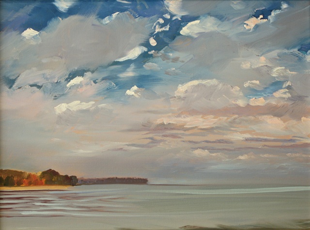Jo Brown, "Mackerel Sky," view of Chesapeake in fall (2011), oil on archival canvas board