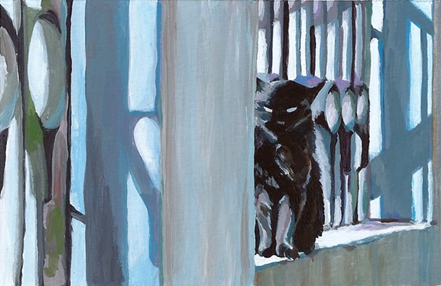 Painting by Qing Song, Acrylic Painting on Paper by Qing Song, Cat Painting by Qing Song