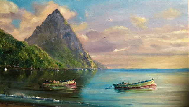 Petit Piton w/ Two Gommier Boats