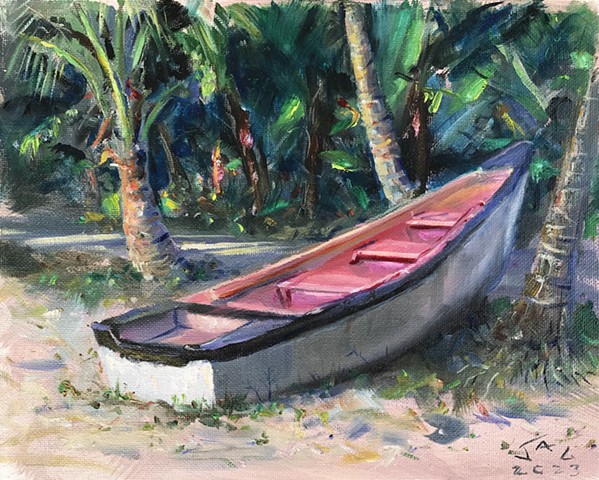 Pink and white boat