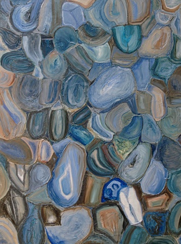 textural abstract painting in blues