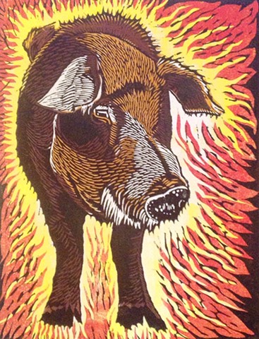 pig art, woodcut, boar woodcut, pig woodcut