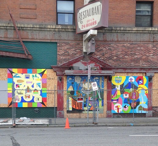 2 8'x8' murals put up on the abandoned Otis Hotel in downtown Spokane, WA