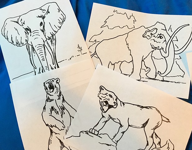 Mammoth, Mastodon, Cave Bear, Homotherium, etc. Coloring Pages