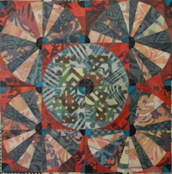 Alice Spencer artist collage hand-stenciled Asian paper on board Circle Kasaya Patchwork Series Turtle Gallery Deer Isle Maine