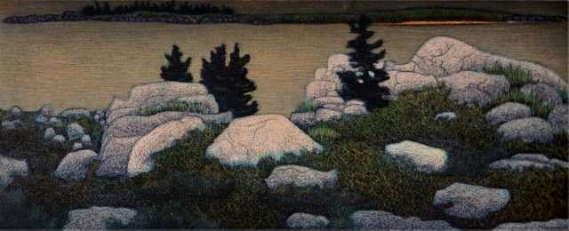 James Groleau Night at granite bluff printmaker prints mezzotint Deer Isle Maine