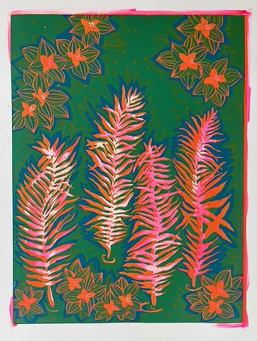 Rebecca Goodale, spring fern, block print, Maine artist, Woman artist, Deer Isle, Maine