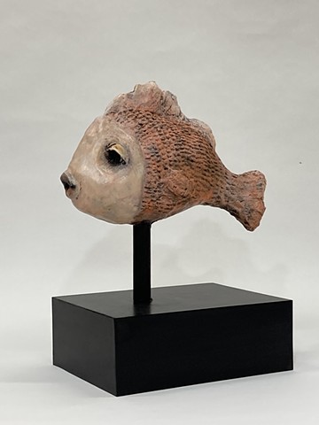 Treacy Ziegler, fish, one who saw the sky, paper cast sculpture, woman artist, deer isle, maine