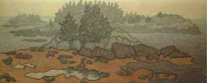 James Groleau low tide at little moose printmaker prints mezzotint Deer Isle Maine