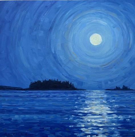 Galen Davis, Island Moonrise, oil painting, woman artist, Maine