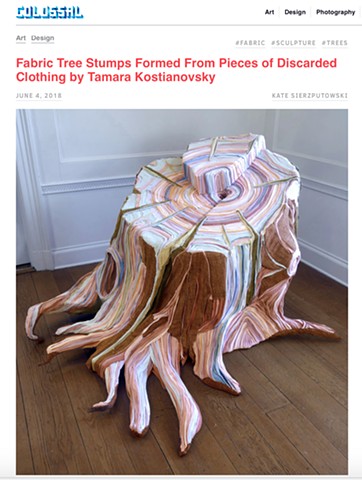 Fabric Tree Stumps Formed From Pieces of Discarded Clothing by Tamara Kostianovsky, Colossal