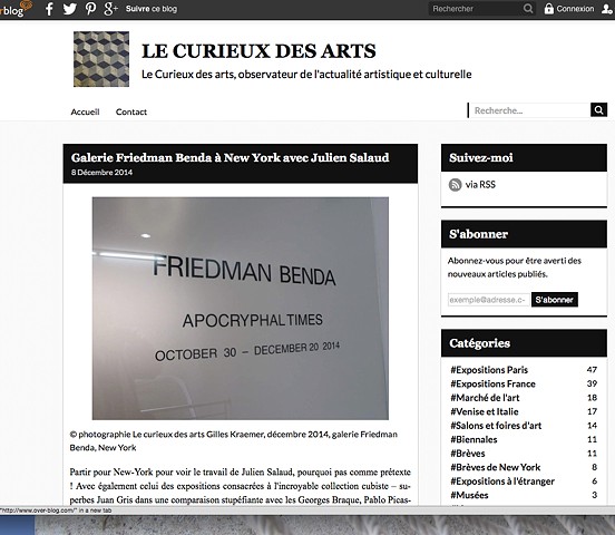 Review of Apocryphal Times Exhibition, at Friedman Benda Gallery, Les Curieux des Arts