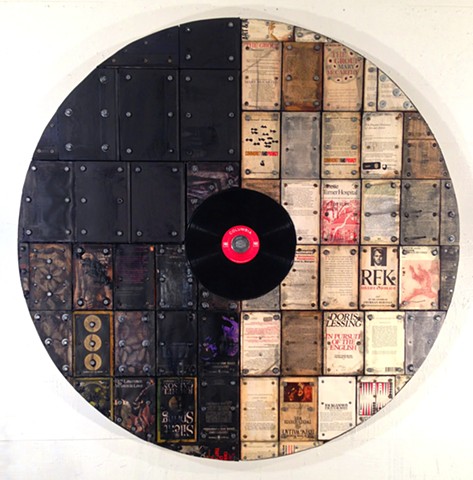 Vinyl records, encaustic, assemblage, book art 
