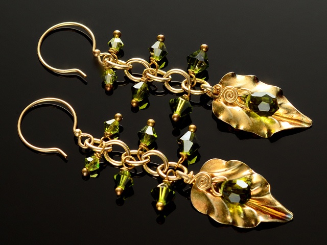 Olivine & Vermeil Leaf Earrings