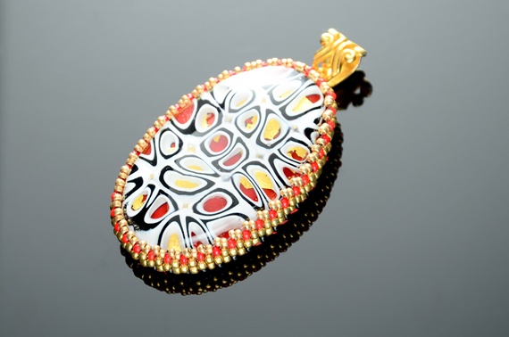 Chinese Red & Gold Ultra-Modern Fused Glass Pendant