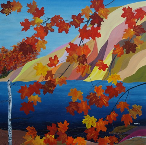 original oil painting contemporary modern trees lake leaves 