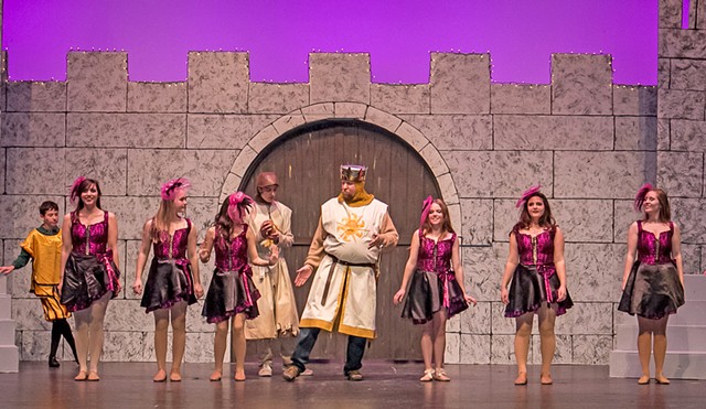 King Arthur, Patsy, Page Boy, and Laker Girls at Camelot