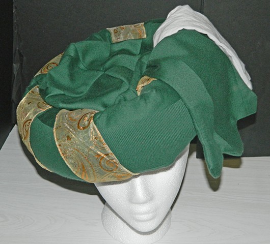 Forest Green Renaissance hat with white and gold accents.