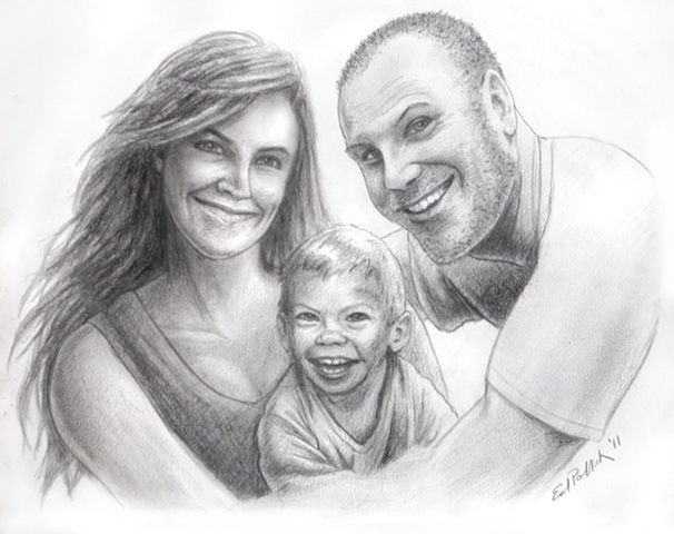 Charcoal pencil, ed pollick, edward pollick, portrait, family, baby, valentines, mother, father, mom, dad