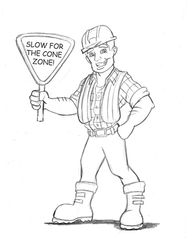 Construction Worker, cal trans, cartoon, drawing