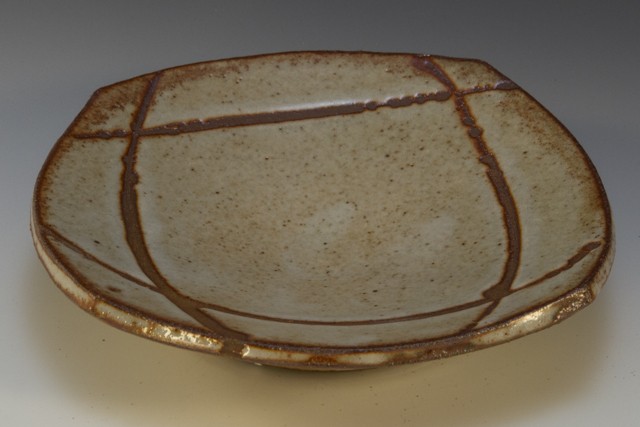 Square plate with shino glazes, stoneware, high fired reduction, by Carol Naughton Ceramics
