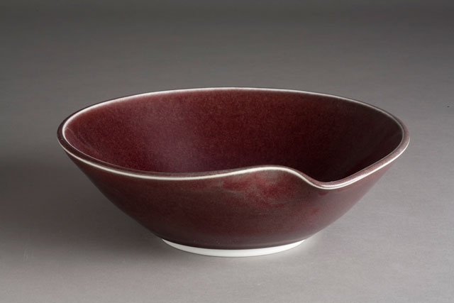 Ceramic Bowl, red, sculptured lip, by Carol Naughton Ceramics