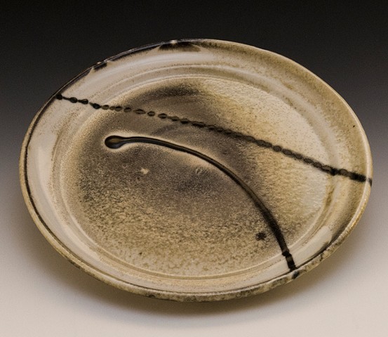 Porcelain plate with shino glaze, high fired reduction, by Carol Naughton Ceramics