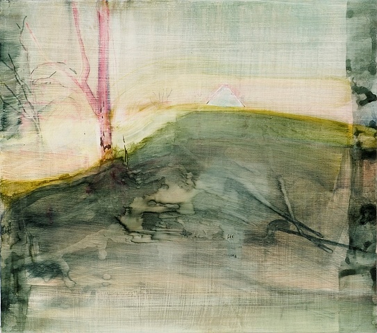 painting of house submerged in landscape; dreamy and surreal by Sarah Nesbit
