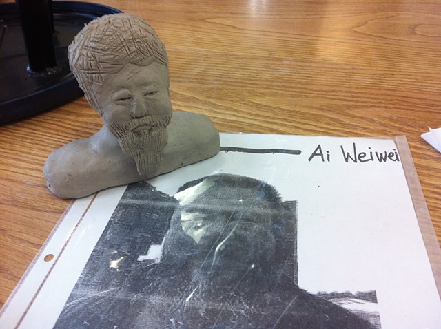Student, Grade 8, Clay Sculpted bust of artist Ai Weiwei