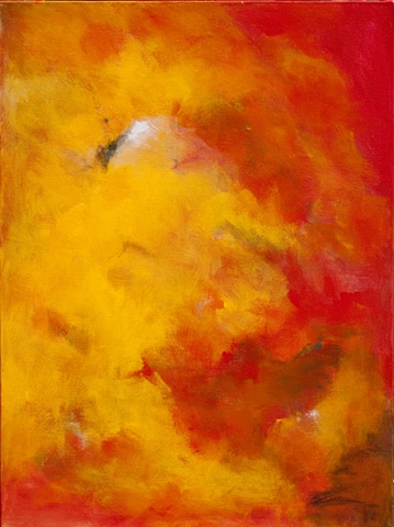 Image "Salsa Days" is an original acrylic on canvas, in hot reds, oranges and yellows.