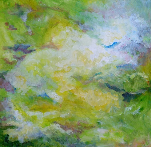 Image "Summecool" is an original abstract acrylic painting on canvas n greens and blues.