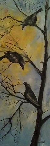 crow, black bird, magpie, gossip, tree, branch, sun, fall, caw